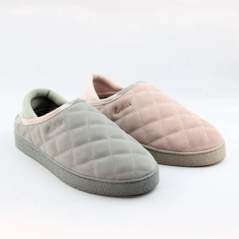 Unisex Quilt Leather Slippers with Fold Down Back