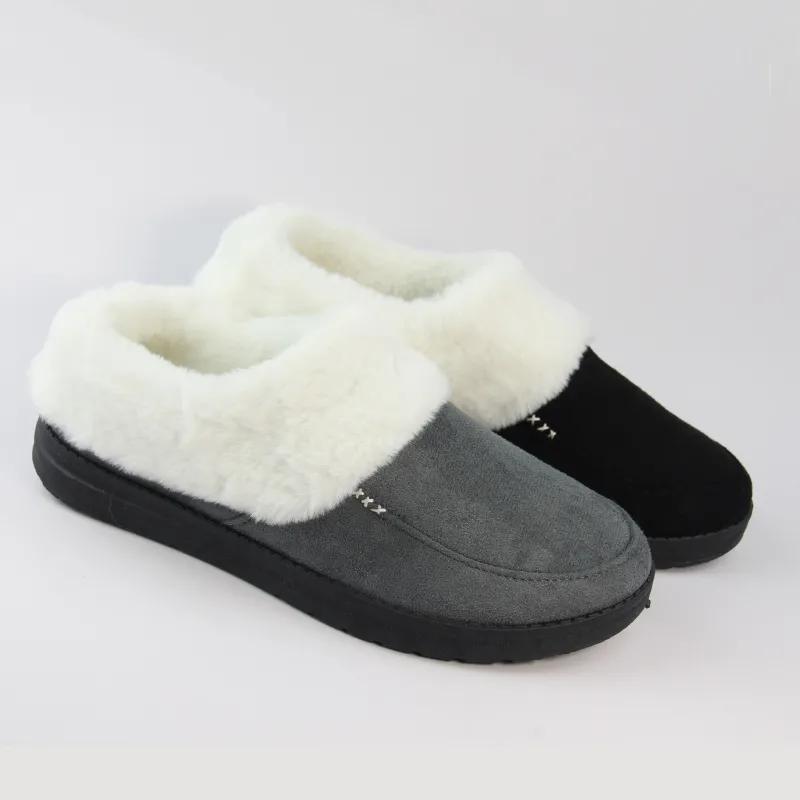 Womens microsuede cozy Casual Slippers with Fold Down fur lined collar