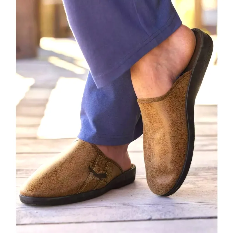 Mens Faux suede slippers indoor outdoor mule shoes