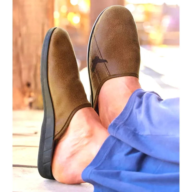 Mens Faux suede slippers indoor outdoor mule shoes