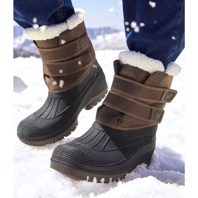 Mens Sherpa-Lined Snow Boots Water Resistant Two Strap Boots