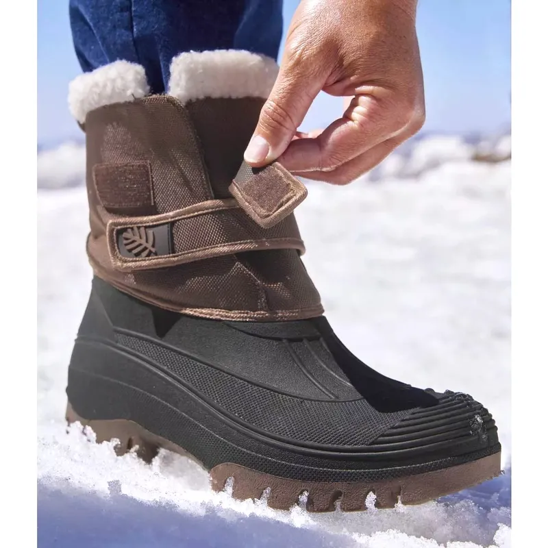 Mens Sherpa-Lined Snow Boots Water Resistant Two Strap Boots