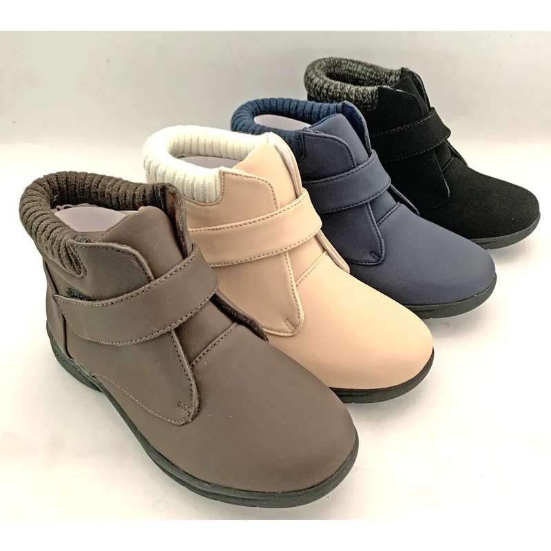 Womens Man made leather Ankle Boots With knit collar and straps