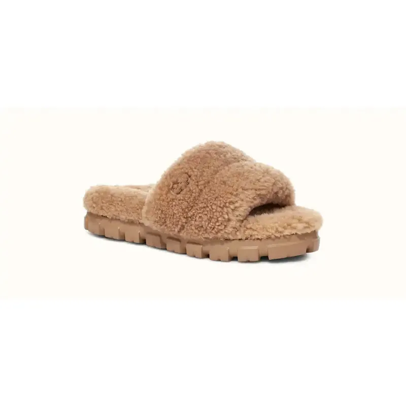 Womens Curly Sheepskin Slide Slipper Open Toe Sandals