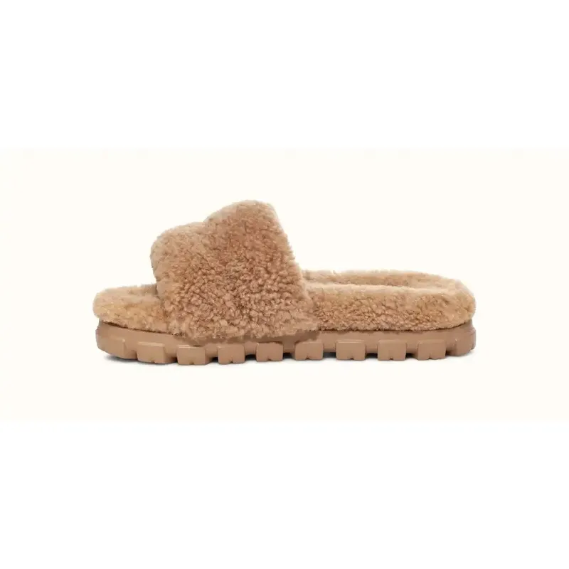 Womens Curly Sheepskin Slide Slipper Open Toe Sandals