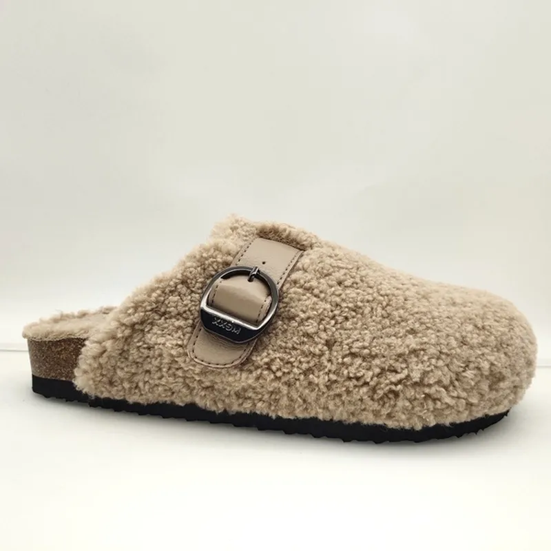 Womens Cork Footbed Slipper with Straps and sherpa lined Slipper