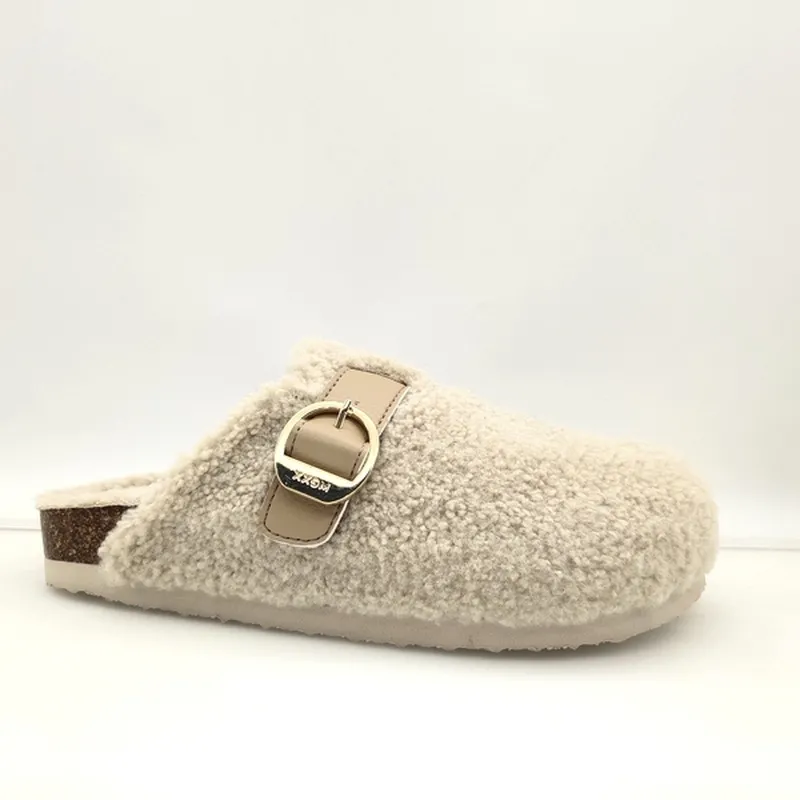 Womens Cork Footbed Slipper with Straps and sherpa lined Slipper