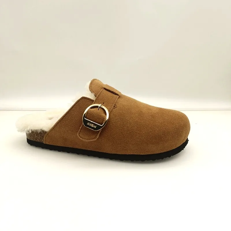 Womens Cork Footbed Slipper with Straps and sherpa lined Slipper