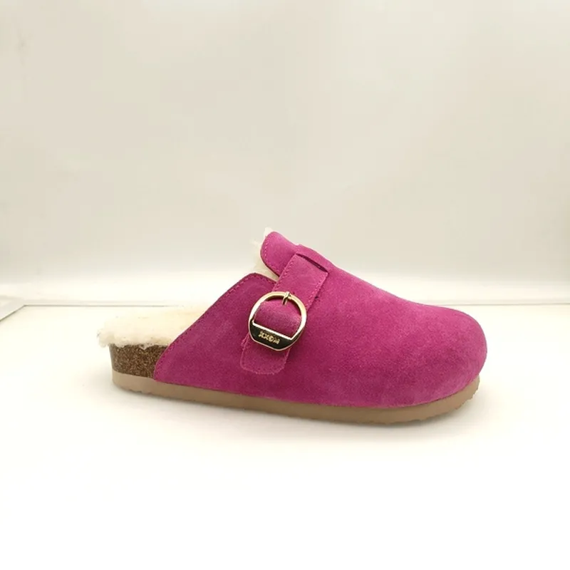 Womens Cork Footbed Slipper with Straps and sherpa lined Slipper