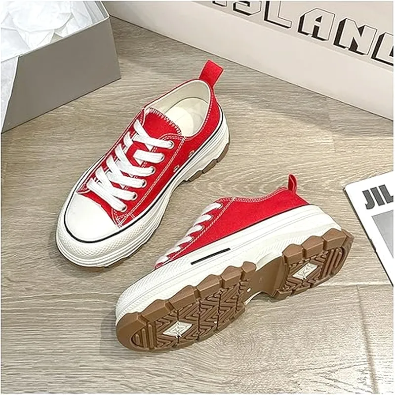 Womens Canvas  shoes Thick Bottom Sneaker Fashion Lace up Casual Shoes