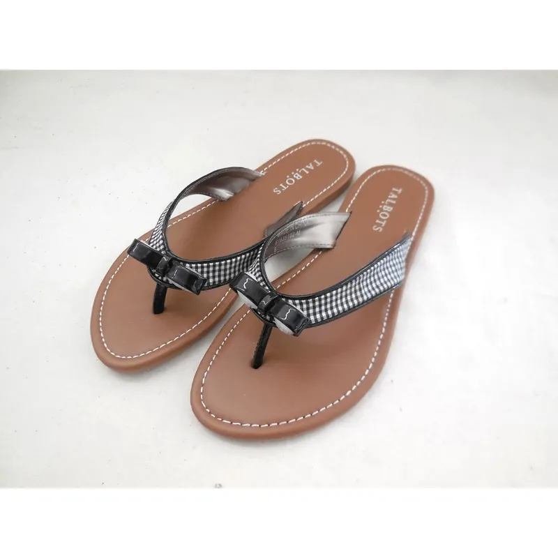 Womens man made leather slip on flip flop sandals slippers