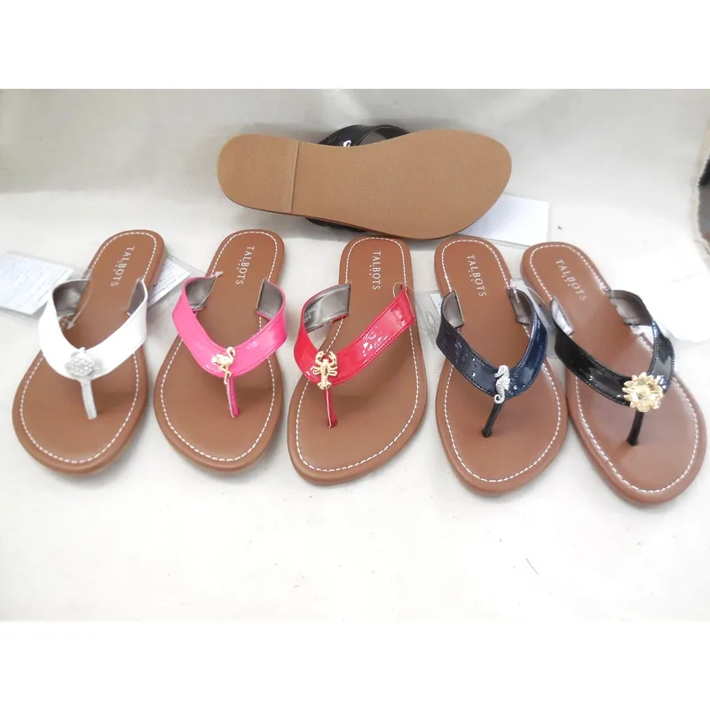 Womens man made leather slip on flip flop sandals slippers