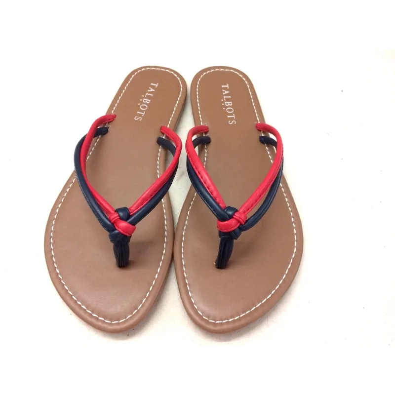 Womens man made leather slip on flip flop sandals slippers