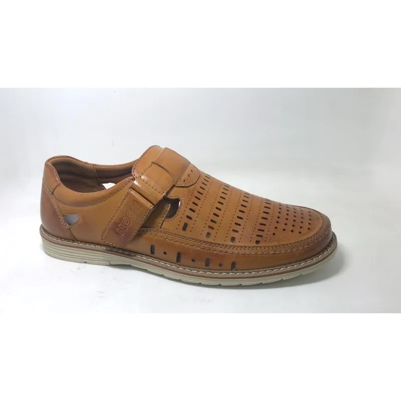 Mens Summer leather sandals with hollow pattern breathable sandals adjustable staps sandal