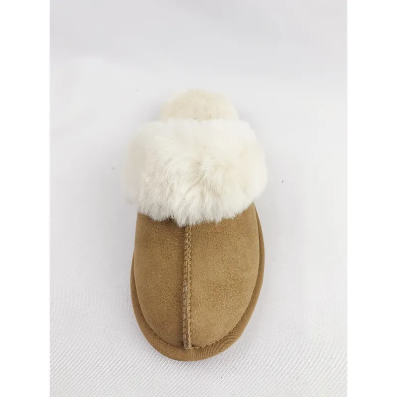 Womens suede shearling scuff sheep skin winter slippers