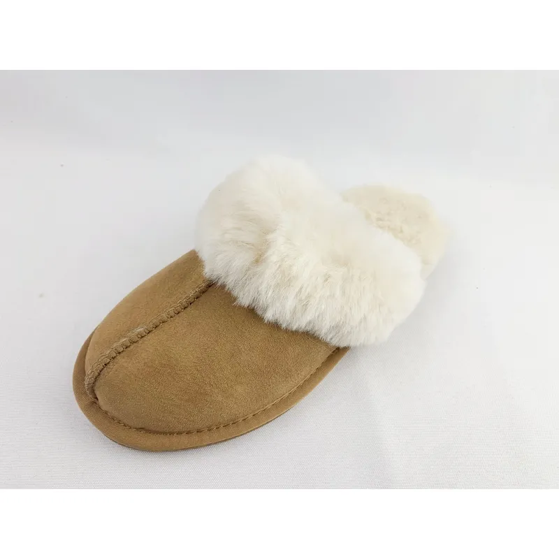 Womens suede shearling scuff sheep skin winter slippers