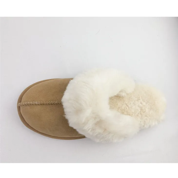 Womens suede shearling scuff sheep skin winter slippers