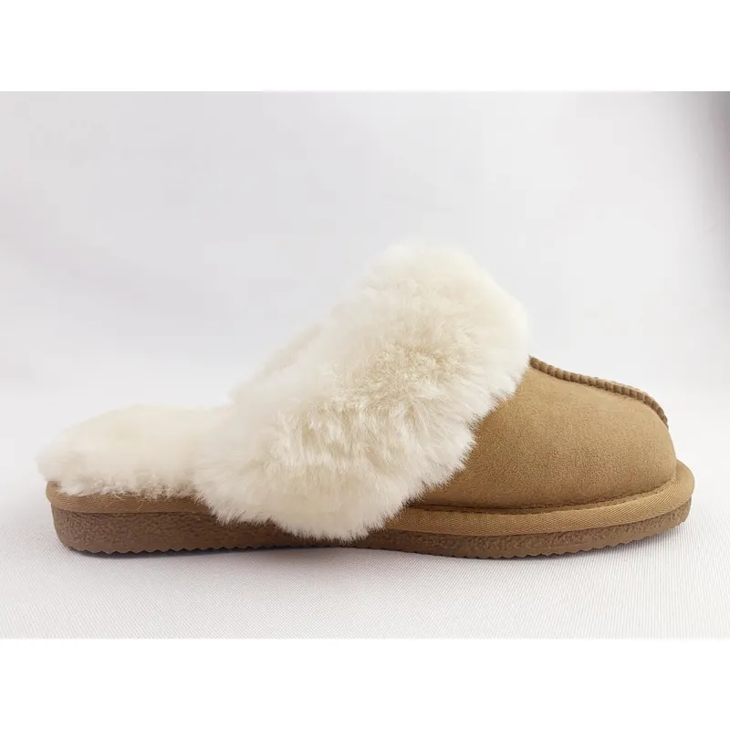 Womens suede shearling scuff sheep skin winter slippers