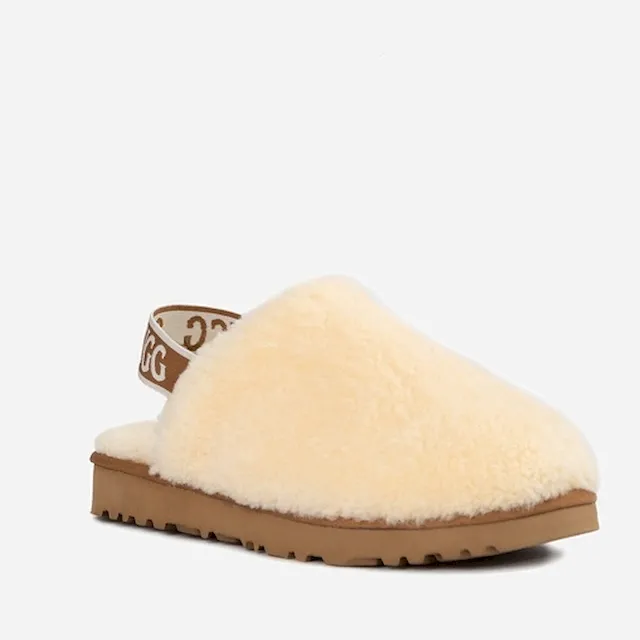 Womens Curly Sheepskin Slide Slipper shearling scuff with back strap