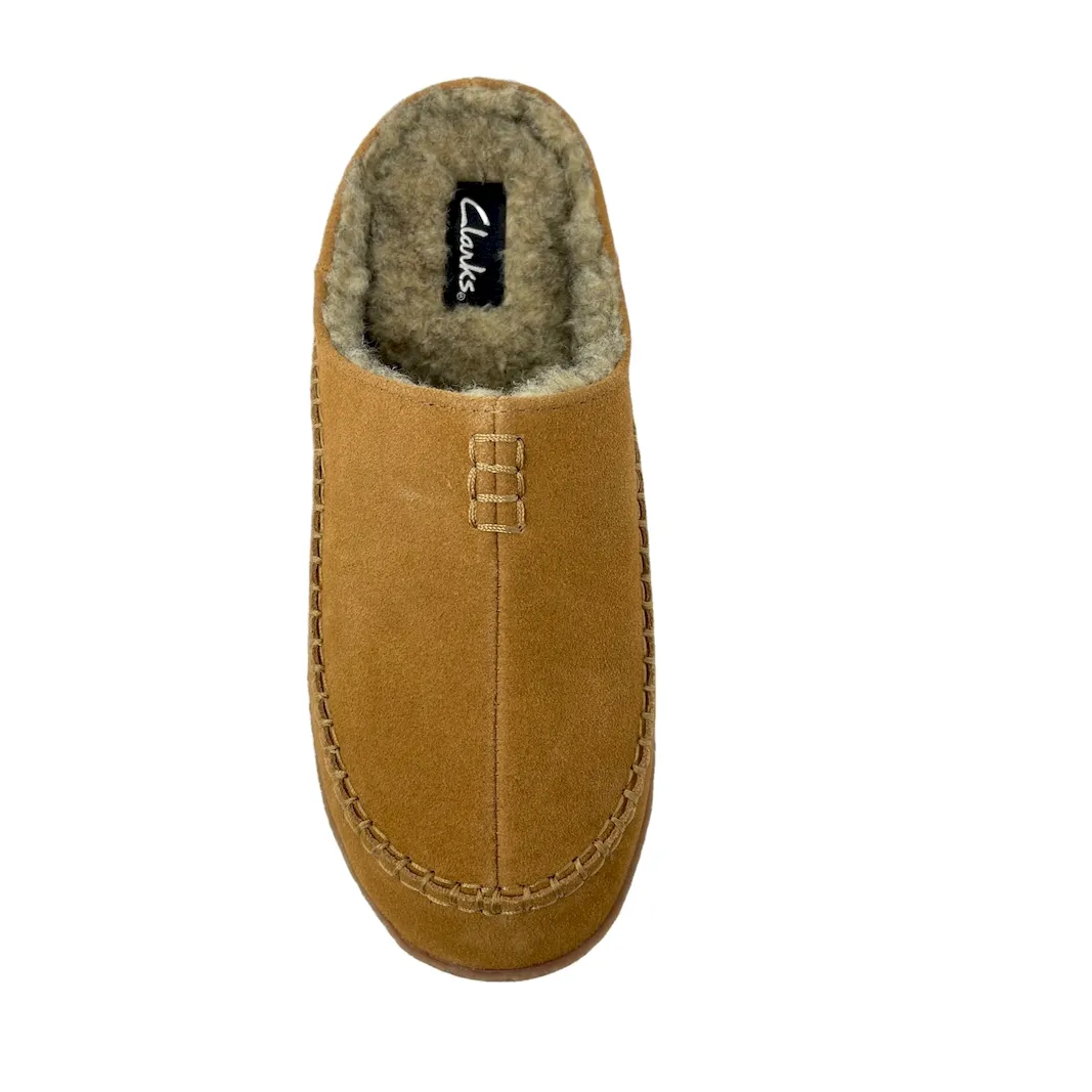 Men's baseball thread suede leahter clog slipper with sherpa lined