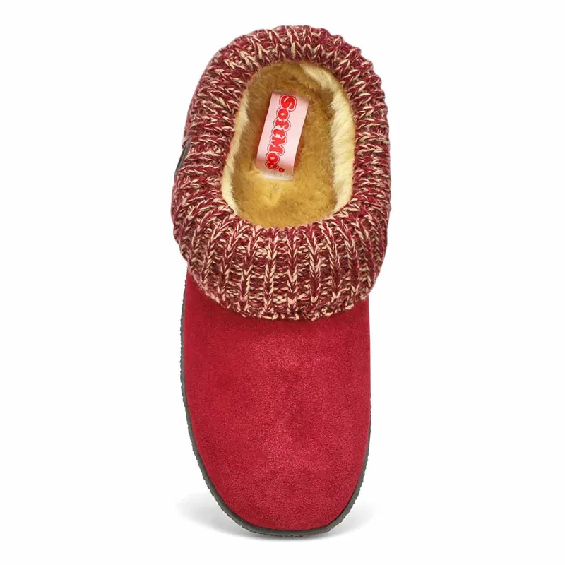 Women's suede leather winter clog slippers with knit collar