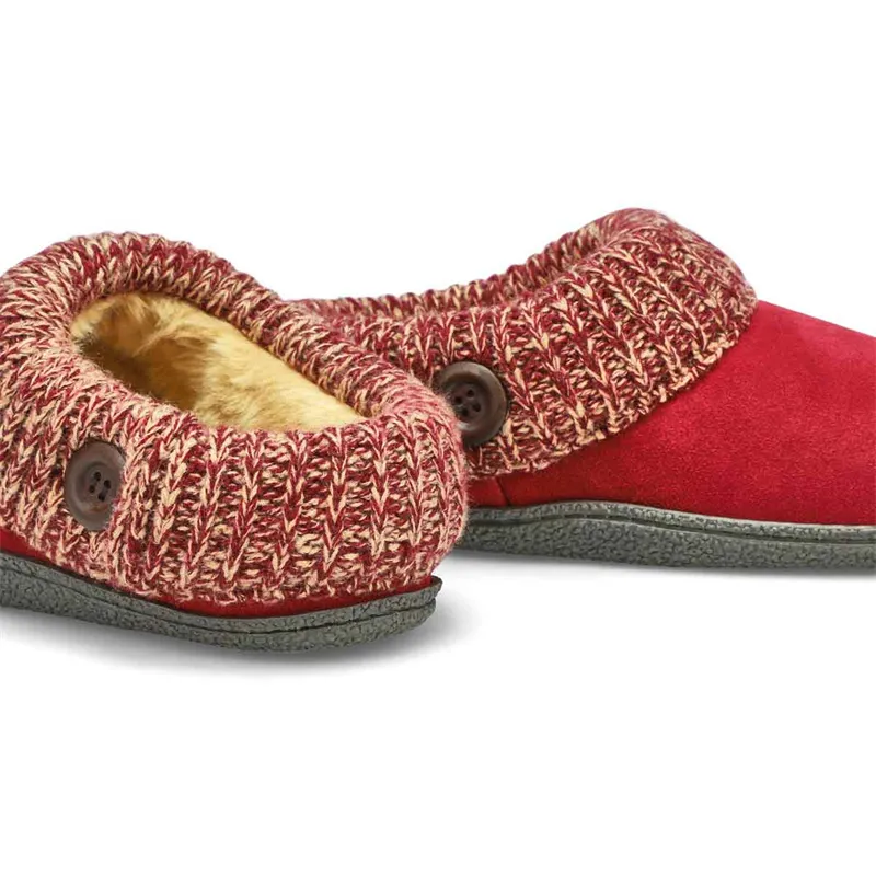 Women's suede leather winter clog slippers with knit collar