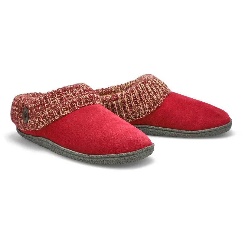 Women's suede leather winter clog slippers with knit collar