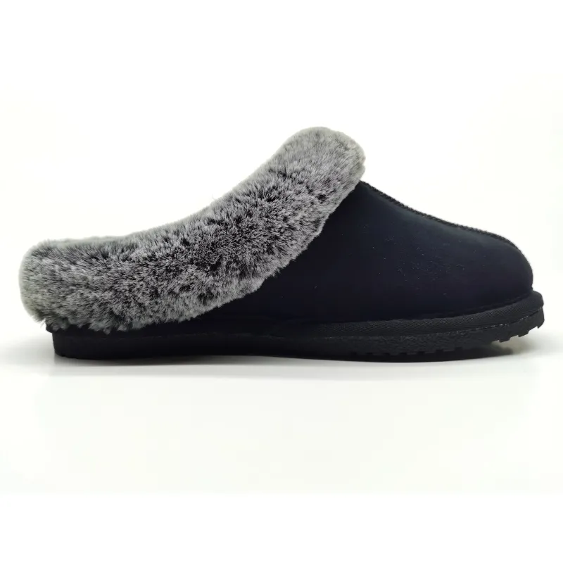 Women's Suede Clog slipper with fuax fur collar