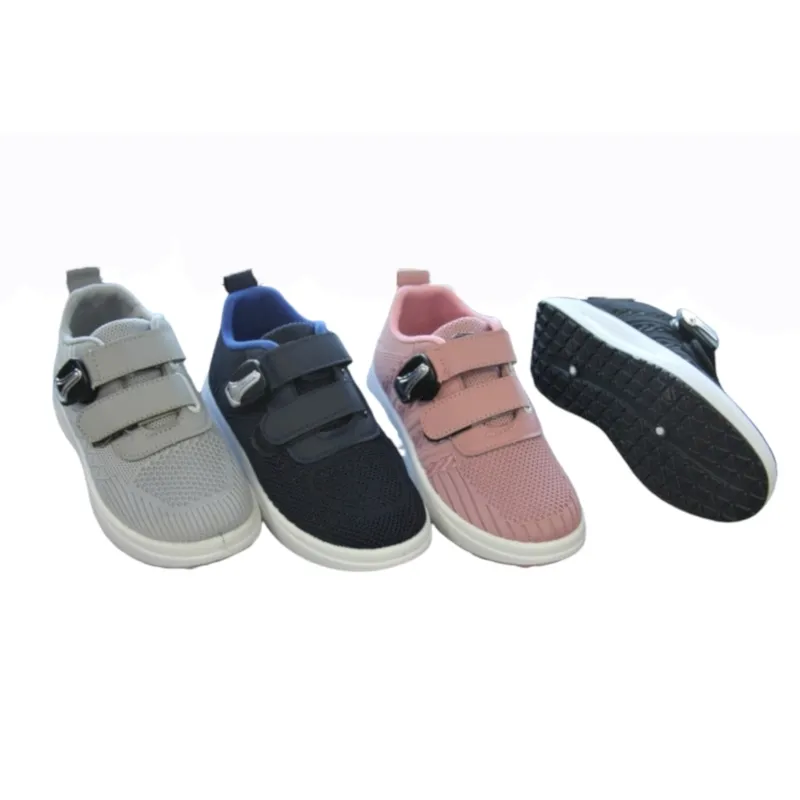 Wholesale Kids'Flyknit Mesh Sneaker with straps and buckle